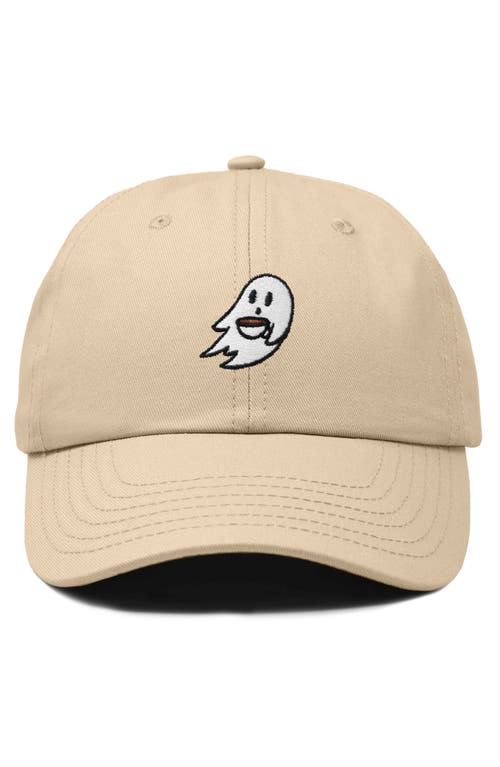 Dalix Coffee Ghost Embroidered Hat In Khaki
