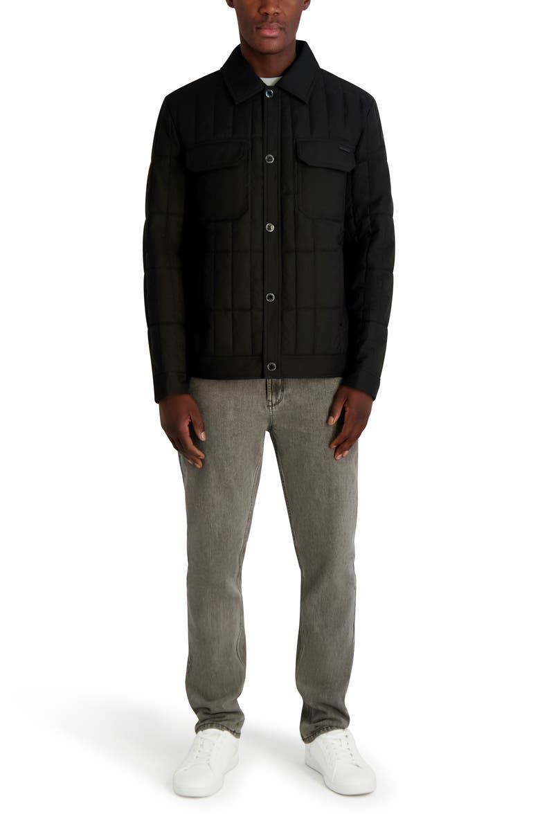 KARL LAGERFELD Quilted Herringbone Shirt Jacket, Alternate, color, Black