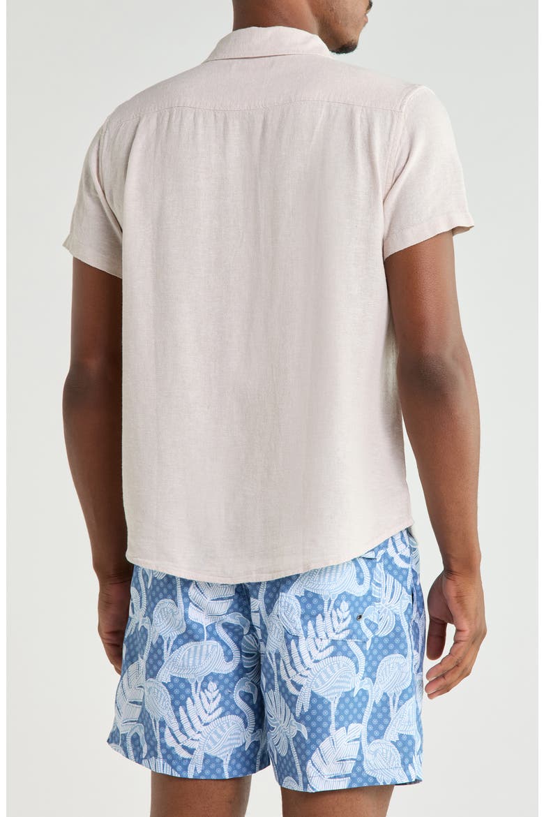 Short Sleeve Linen Blend Button-Up Shirt, Alternate, color, SAND
