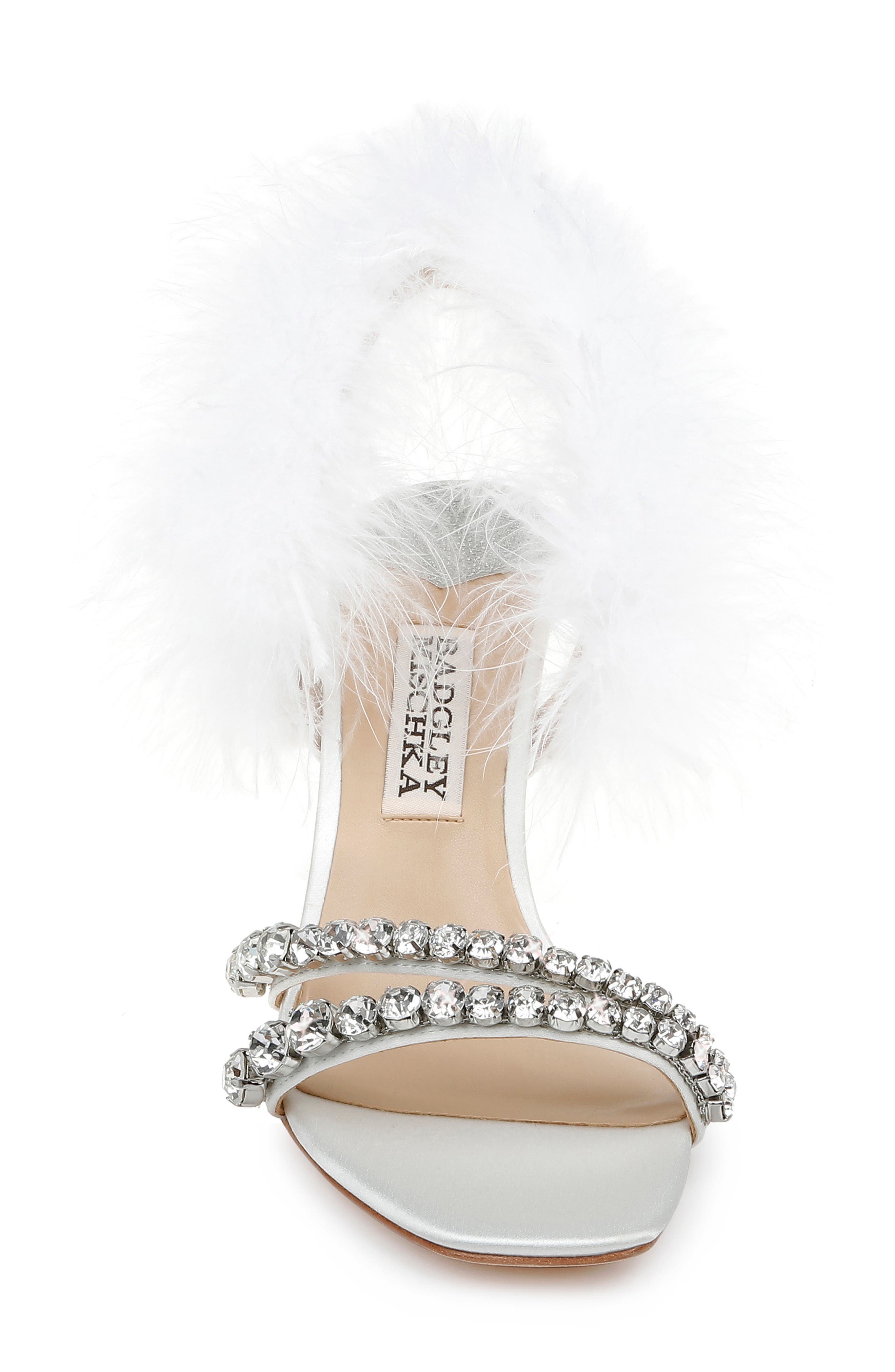 Harley Feather Embellished Sandal, Alternate, color, SOFT WHITE SATIN