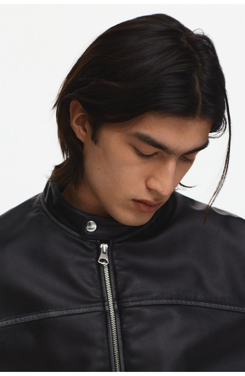 H&M Coated Racer Jacket, Alternate, color, Black