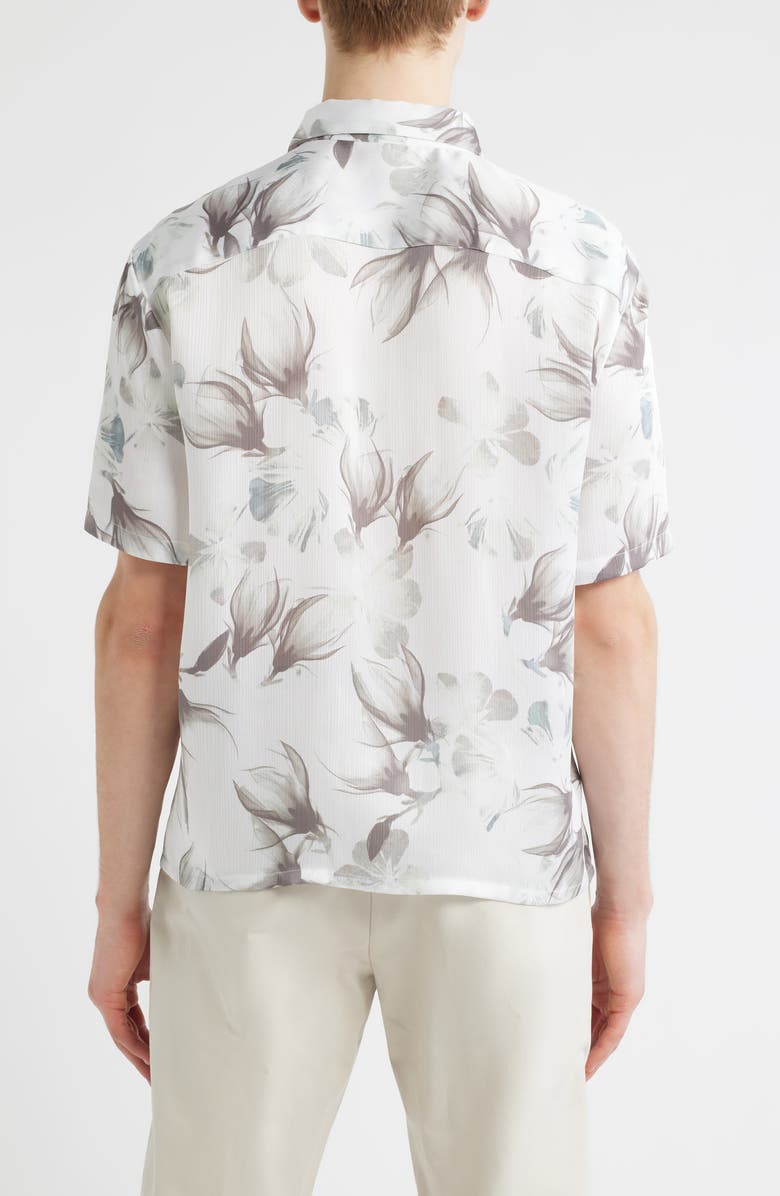 Open Edit Oversize Floral Short Sleeve Silk Button-Up Shirt, Alternate, color, White Luminous Floral