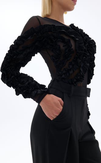 売れ筋商品|||ノクチューン カットソー トップス レディース Women's Tulle Bodysuit with Ruffle Detail Black Nocturne Tulle Body with Ruffle Detail | Nordstrom