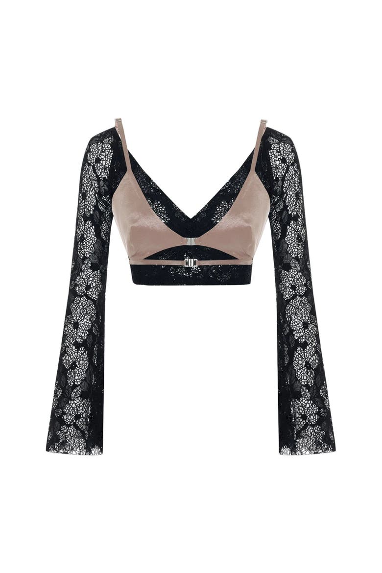 The Party Edit Lace Body With Contrast Bust Panel, Main, color, BLACK