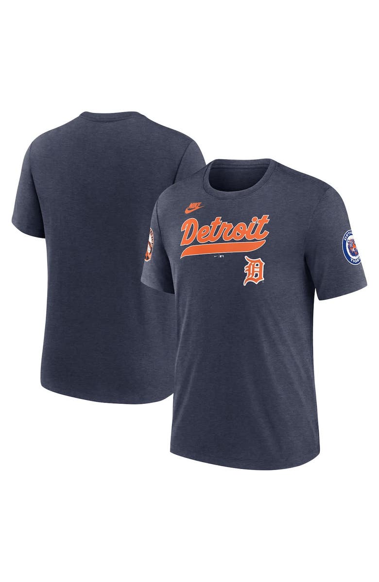 Nike Men's Nike Heather Navy Detroit Tigers Cooperstown Collection Eras Tri-Blend T-Shirt, Main, color, 