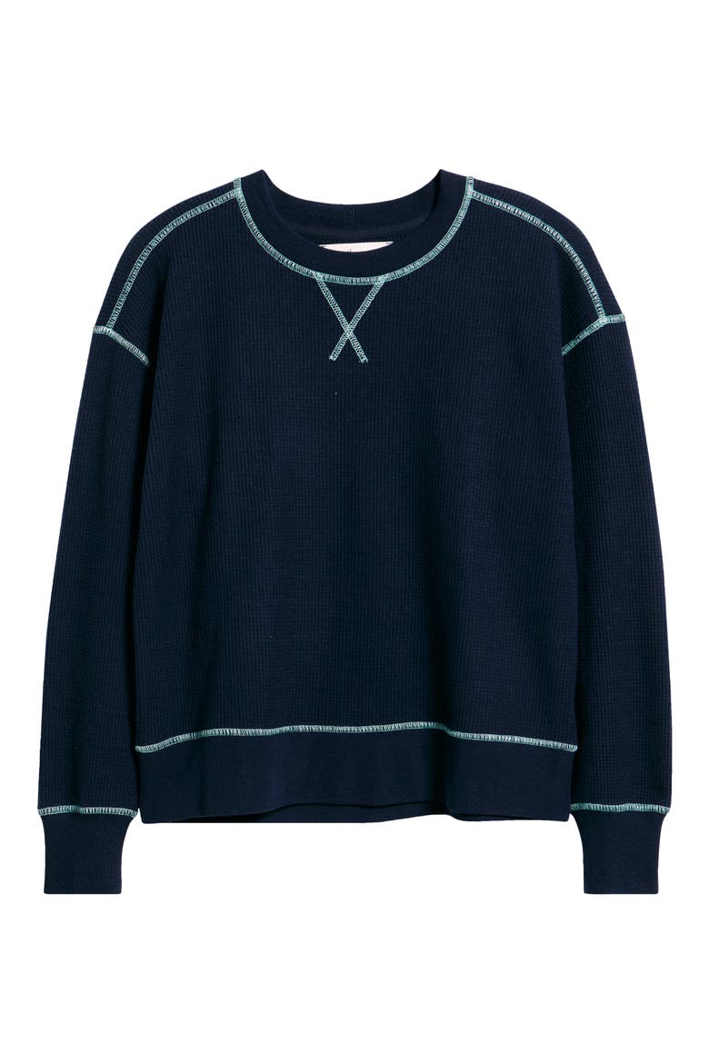 Contrast Stitch Waffle Knit Sweatshirt, Alternate, color, MIDNIGHT