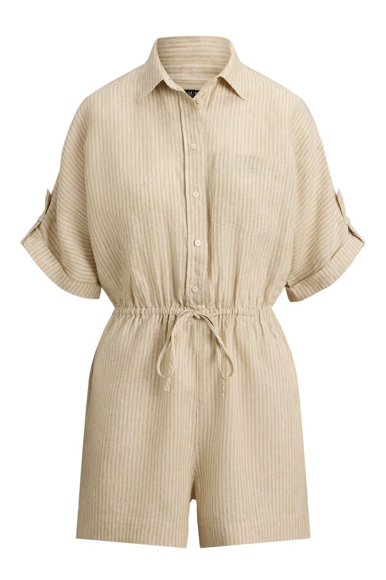 Stripe Linen Romper, Alternate, color, BROWN/ WHITE