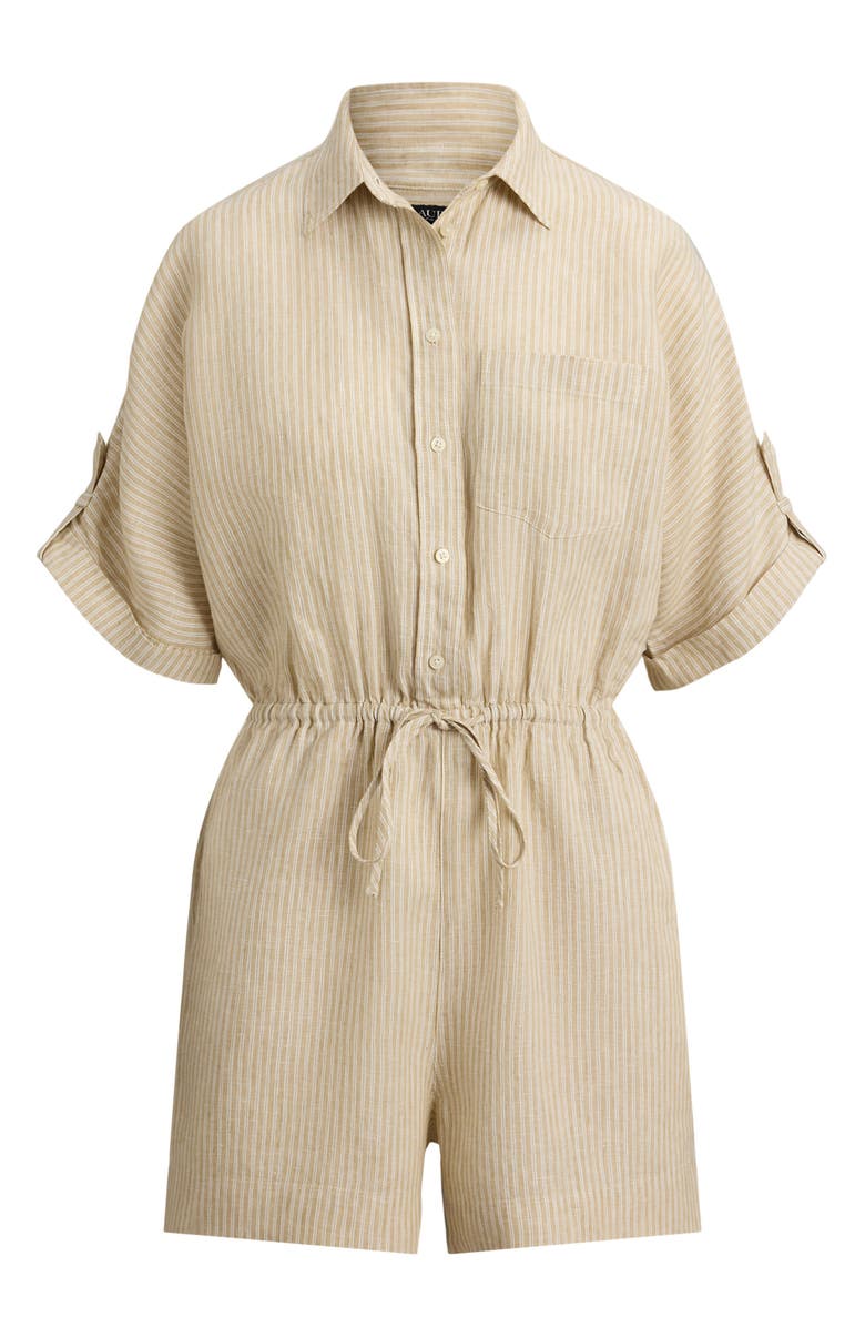Lauren Ralph Lauren Stripe Linen Romper, Alternate, color, Brown/ White