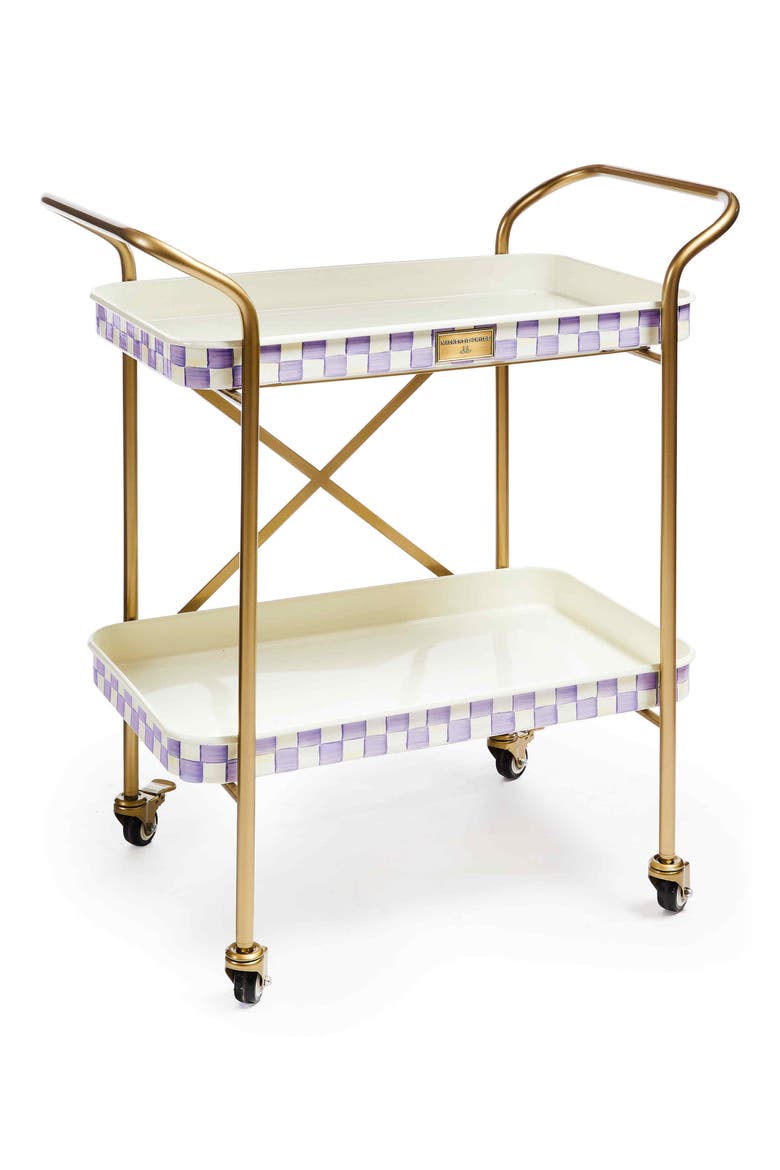 Violet Check Enameled Steel 2-Tier Kitchen Cart, Main, color, VIOLET