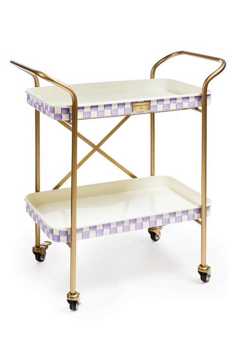Violet Check Enameled Steel 2-Tier Kitchen Cart