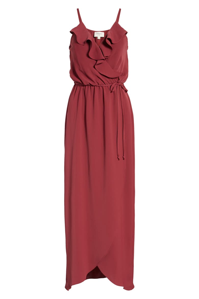 Ruffle Wrap Maxi Dress, Alternate, color, ROSEWOOD