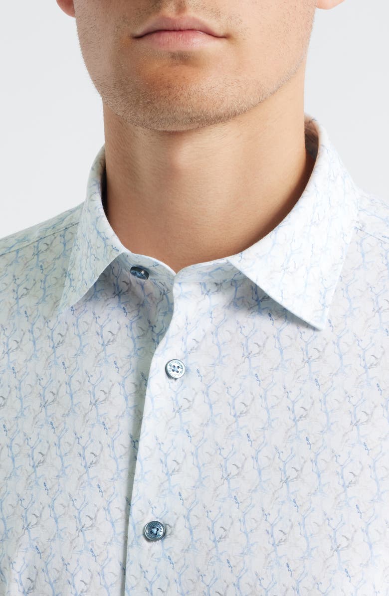 Bugatchi Miles OoohCotton<sup>®</sup> Print Short Sleeve Button-Up Shirt, Alternate, color, Air Blue