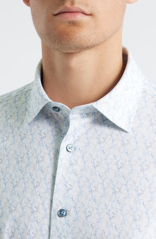 Bugatchi Miles Ooohcotton® Print Short Sleeve Button-up Shirt In Blue