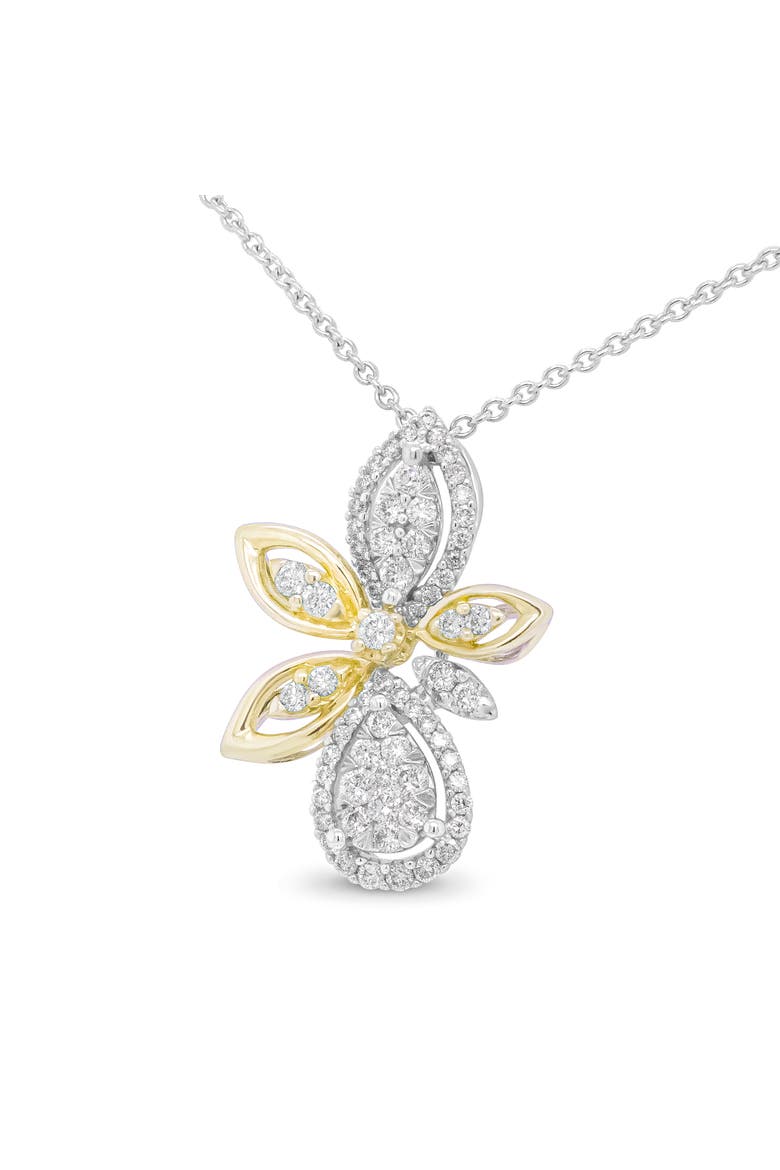 14K White and Yellow Gold 5/8 Cttw Diamond Marquise Floral Style Pendant Necklace, Alternate, color, Yellow
