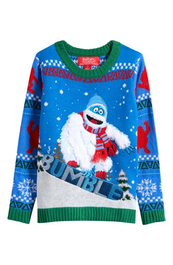 33 Degrees Kids' Embroidered Bumble Holiday Sweater In Blue
