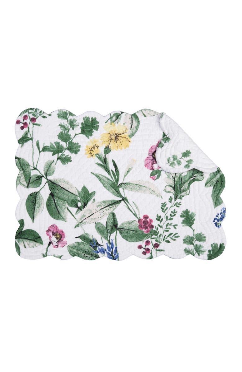 C&F Home Marcy Blooms Scalloped Placemats Set of 6 Floral Design All, 13" x 19", Alternate, color, Green