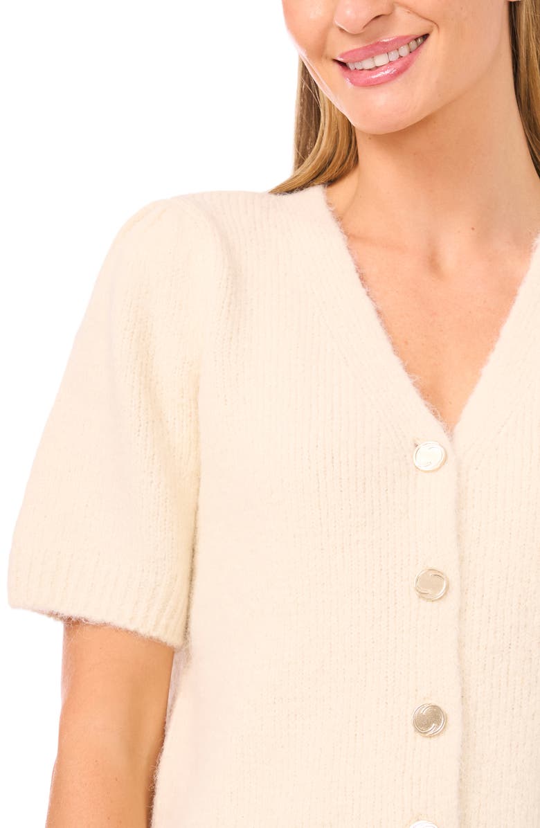CeCe Hairy Puff Sleeve Cardigan, Alternate, color, Marshmallow Cream
