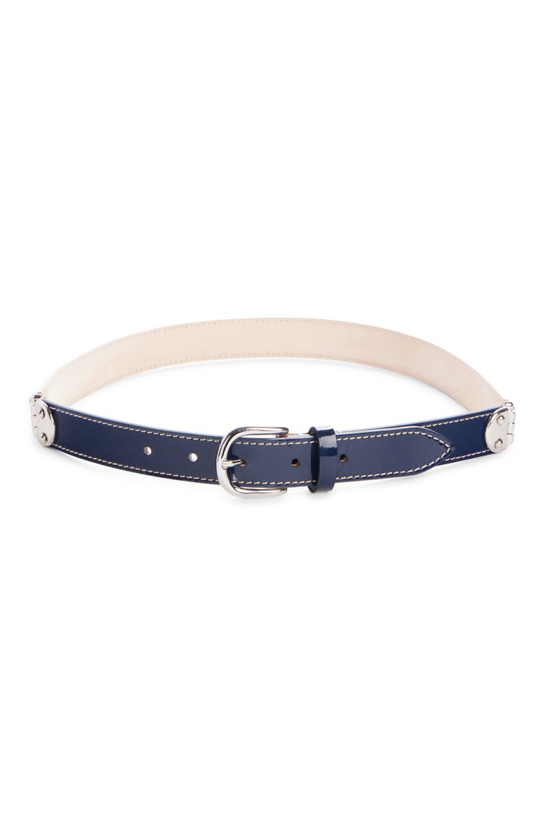 Zap Leather Belt, Main, color, DARK BLUE/ PALLADIUM DBPA