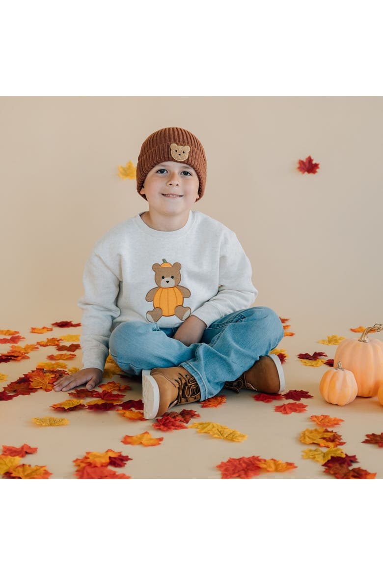 Pumpkin Teddy Bear Patch Sweatshirt, Alternate, color, Natural Heather