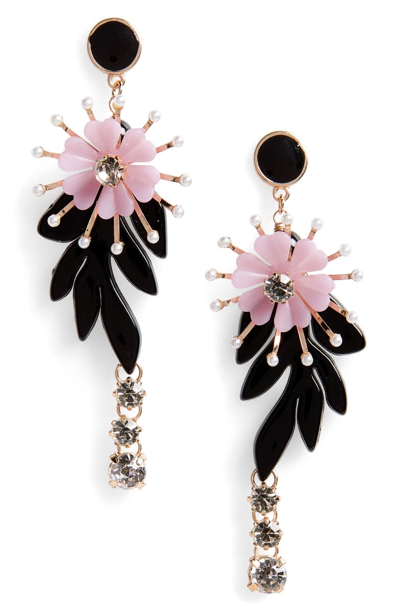 Kitsch Floral Crystal & Imitation Pearl Drop Earrings, Main, color, 