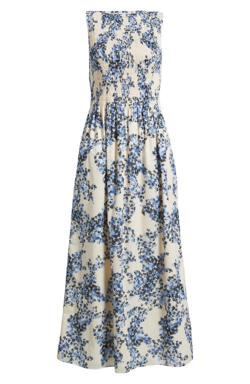 & Other Stories Floral Smocked Cotton Maxi Sundress In Blue