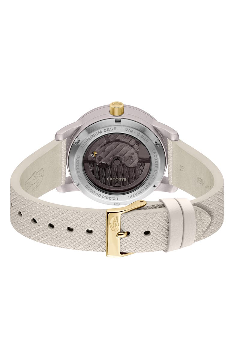 Lacoste 12.12 Automatic Off White Leather Strap Watch, 38mm, Alternate, color, Off White