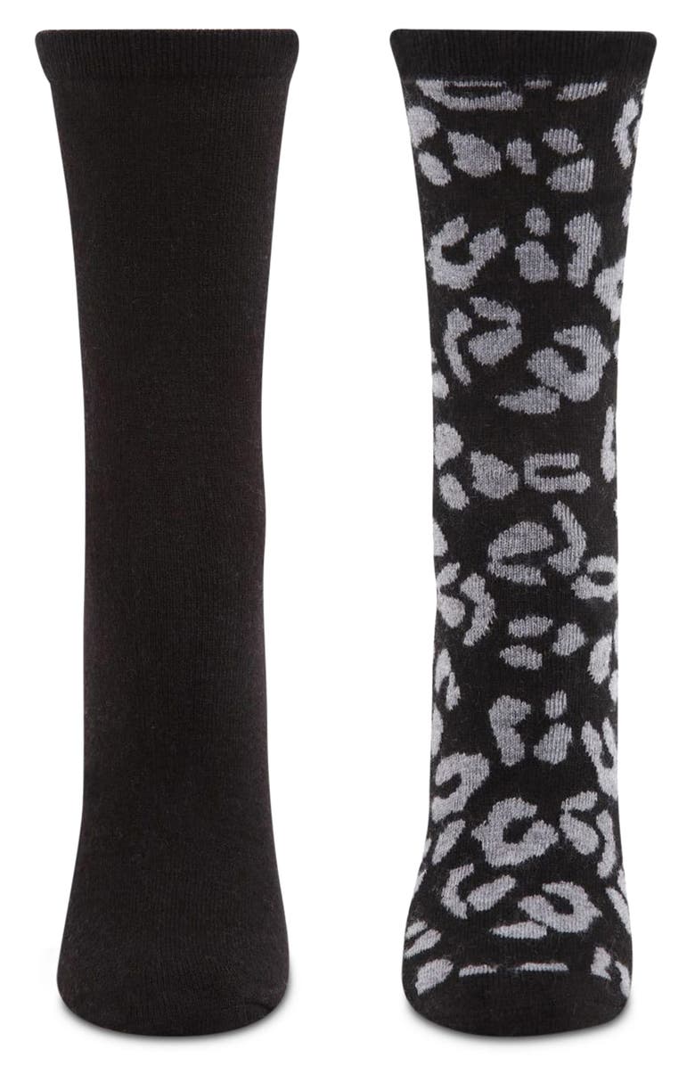 MeMoi Leopard Assorted 2-Pack Crew Socks, Alternate, color, Black