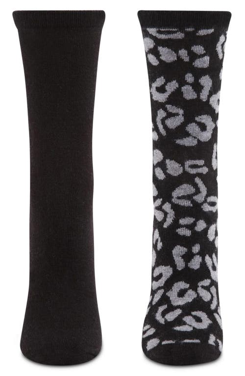Memoi Leopard Assorted 2-pack Crew Socks In Black