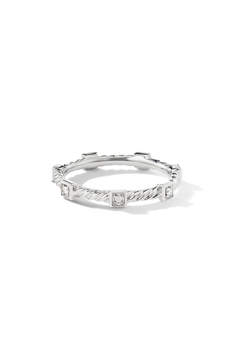 David Yurman Cable Collectibles<sup>®</sup> Stations Stack Ring in 18K Yellow Gold with Diamonds, 2mm, Main, color, White Gold/ Diamond