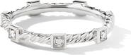 David Yurman Cable Collectibles® Stations Stack Ring in 18K Yellow Gold with Diamonds, 2mm