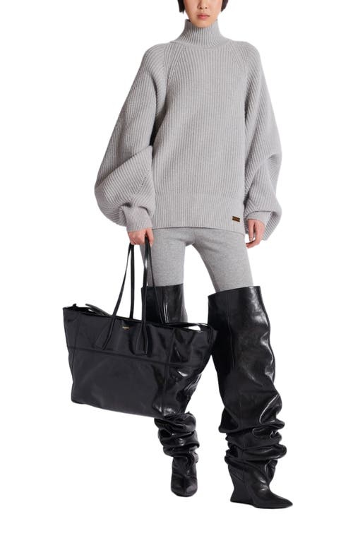 Balmain Track Zips Calfskin Tote Bag In Black