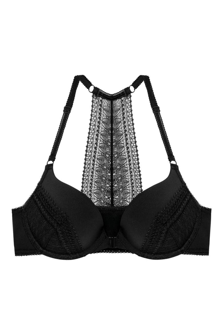 Leila Underwire T-Back Push-Up Bra, Alternate, color, BLACK