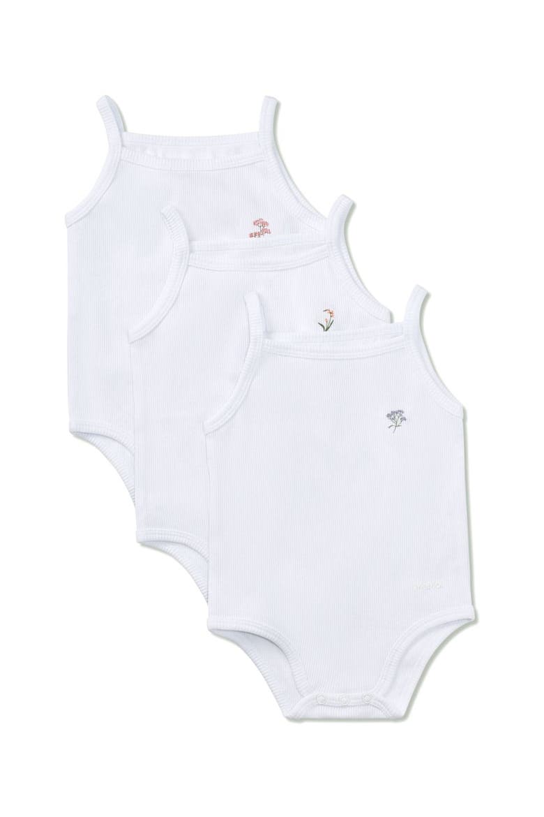 3 Pair Kids Floral Embroidered Bodysuits, Main, color, White White White