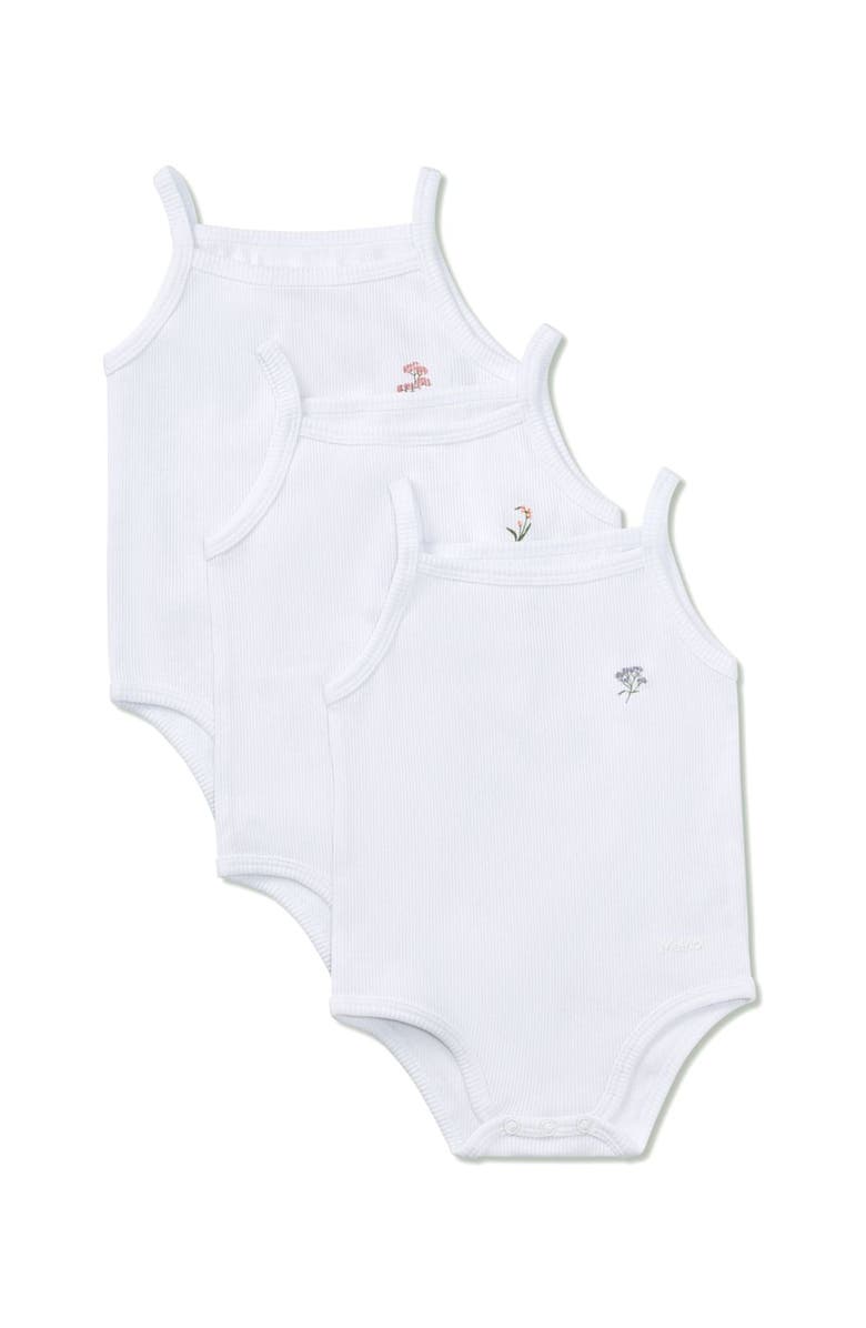 MiniMoi 3 Pair Kids Floral Embroidered Bodysuits, Main, color, White White White
