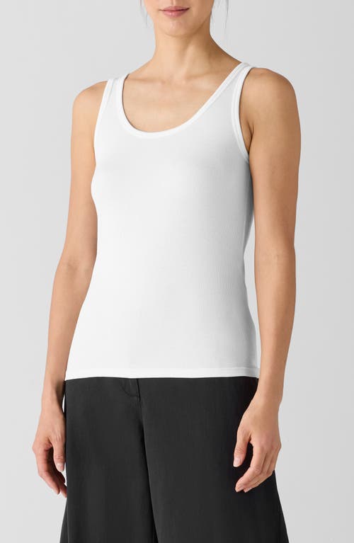 Eileen Fisher Slim Fit Scoop Neck Stretch Cotton Tank In White