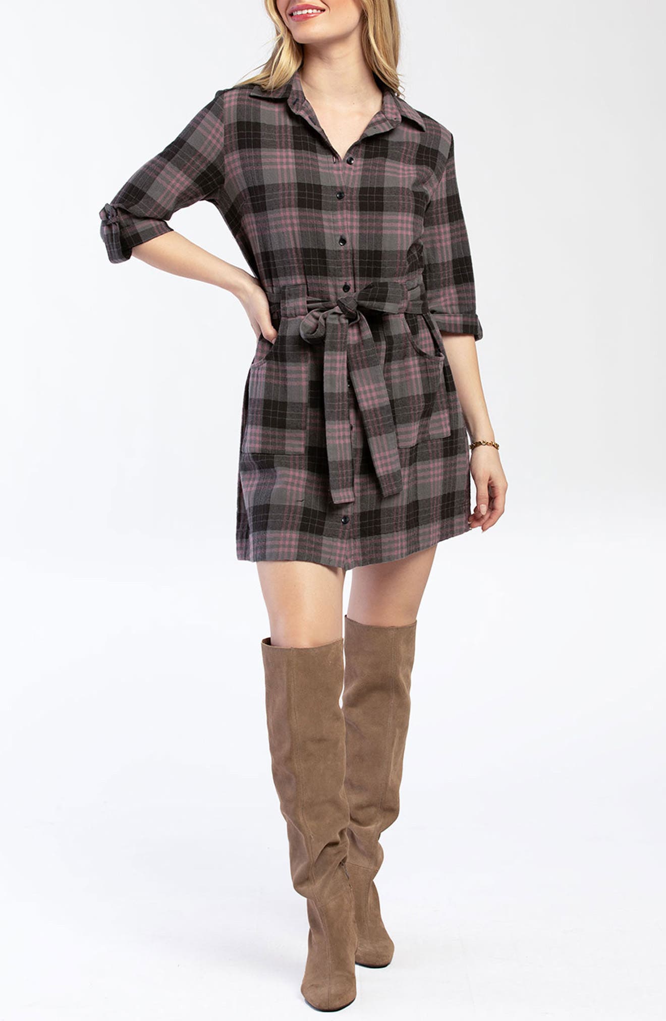 Plaid Mini Shirtdress