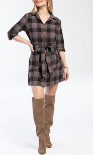 VELVET HEART Plaid Mini Shirtdress