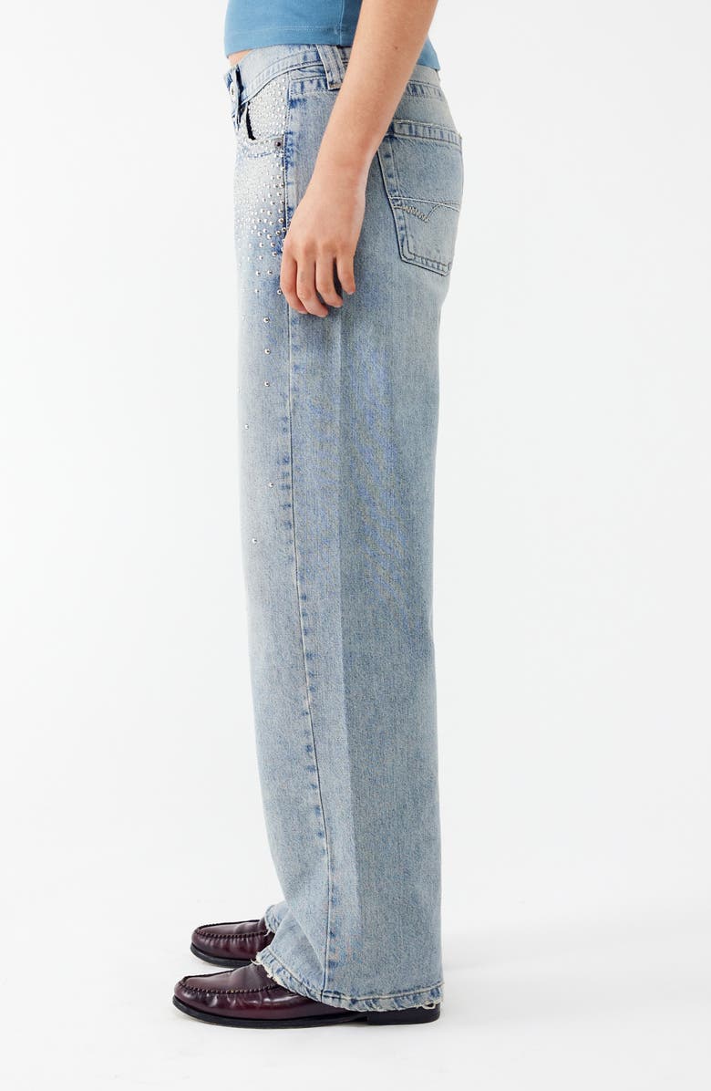 BDG Urban Outfitters Kayla Studded Low Rise Wide Leg Jeans, Alternate, color, Light Vintage