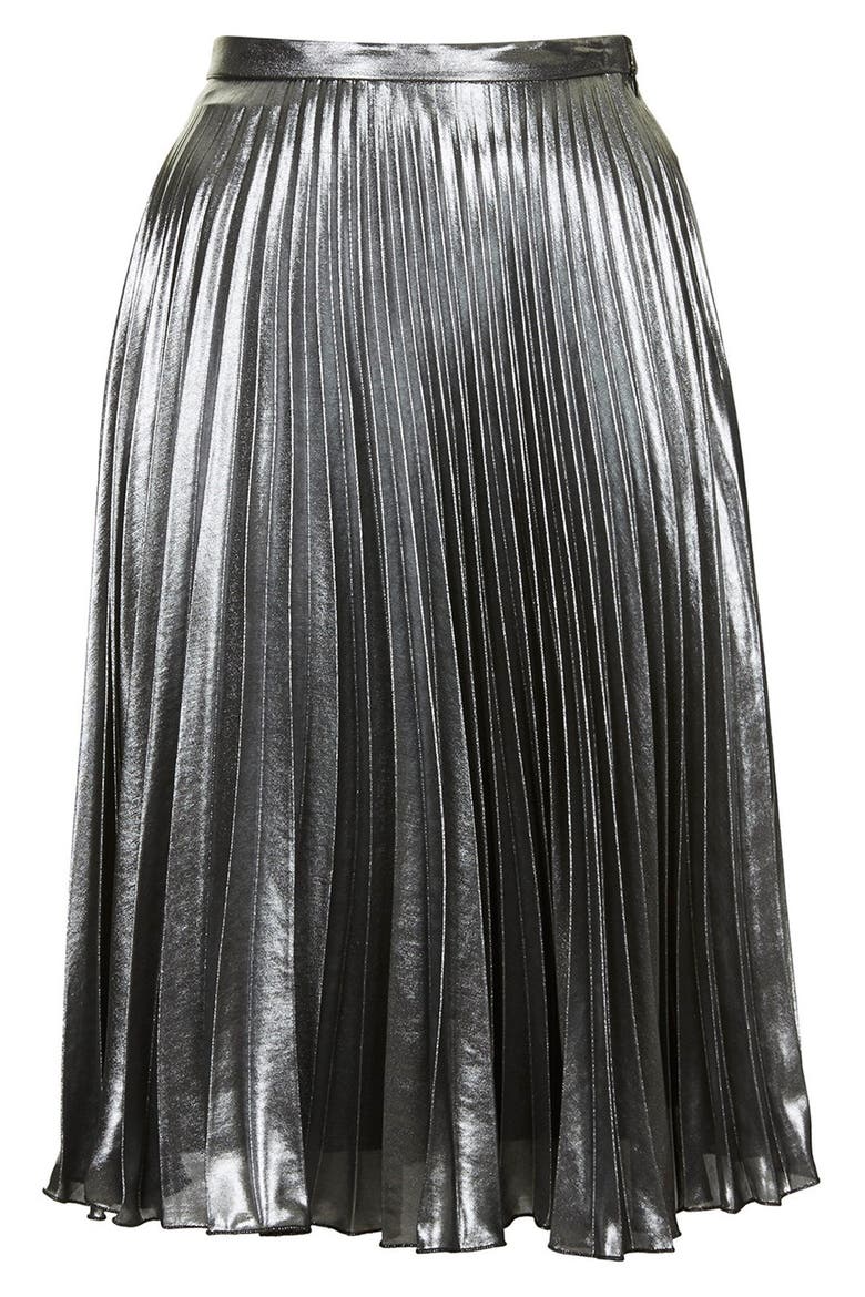 Pleated Midi Skirt, Alternate, color, SILVER