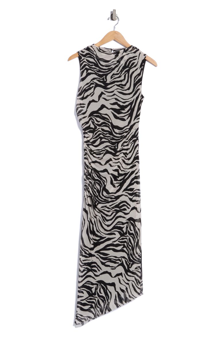 Zebra Print Sleeveless Ruched Mesh Maxi Dress, Alternate, color, BLACK/ TAUPE