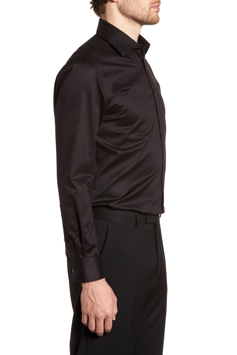 Slim Fit Stretch Solid Dress Shirt, Alternate, color, BLACK