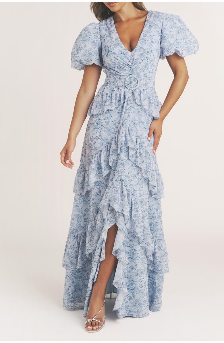 Six Stories Freya Floral Belted Ruffle Maxi Dress, Alternate, color, 
