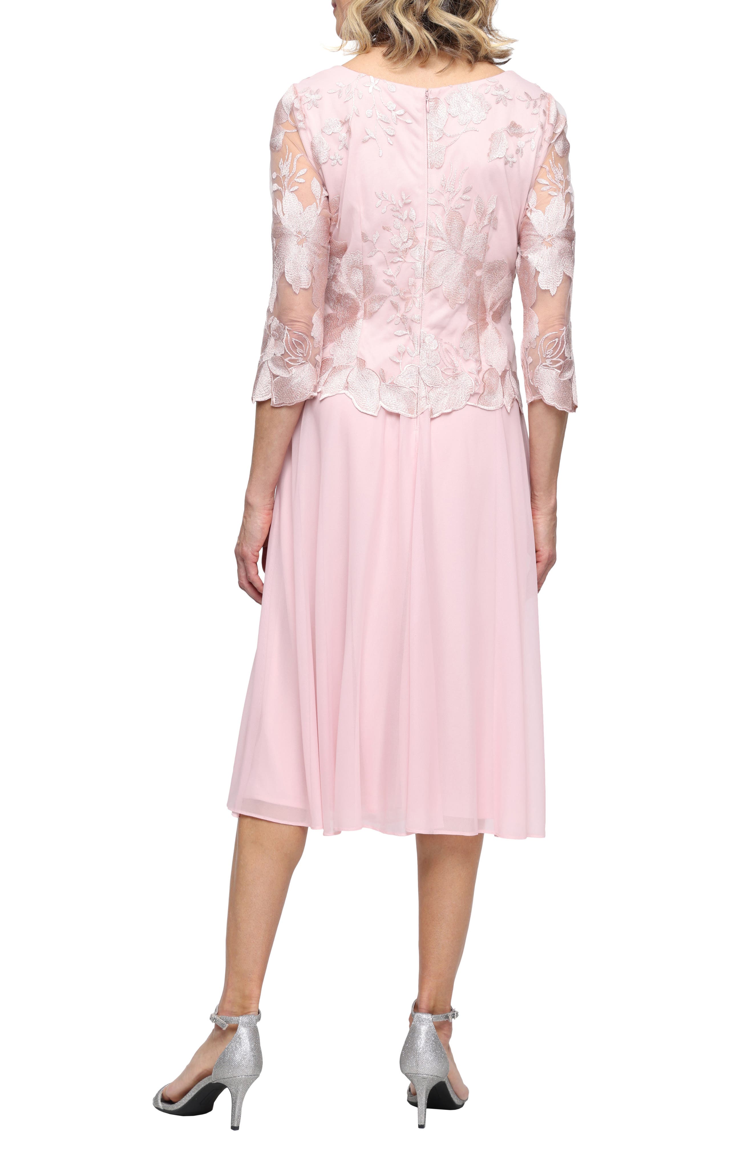Illusion Sleeve Embroidered Midi Dress - image 4
