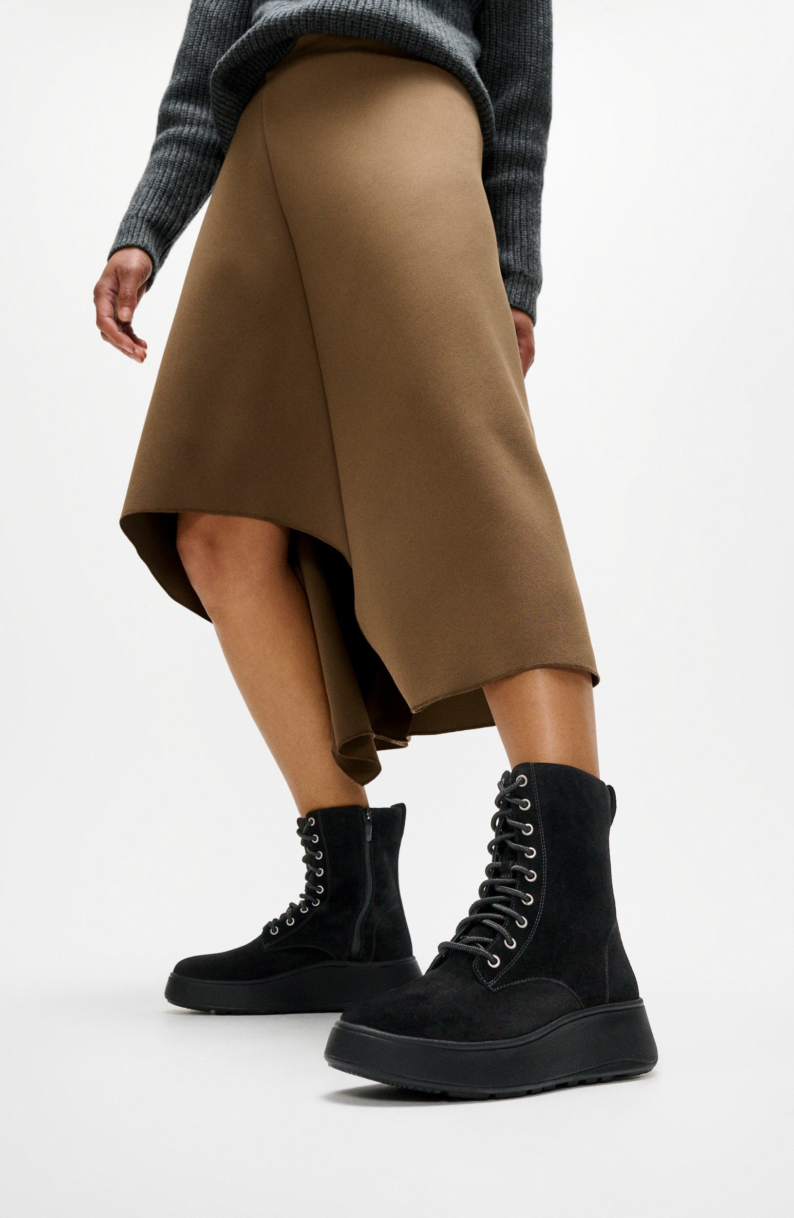 F-Mode Suede Flatform Boot, Alternate, color, ALL BLACK