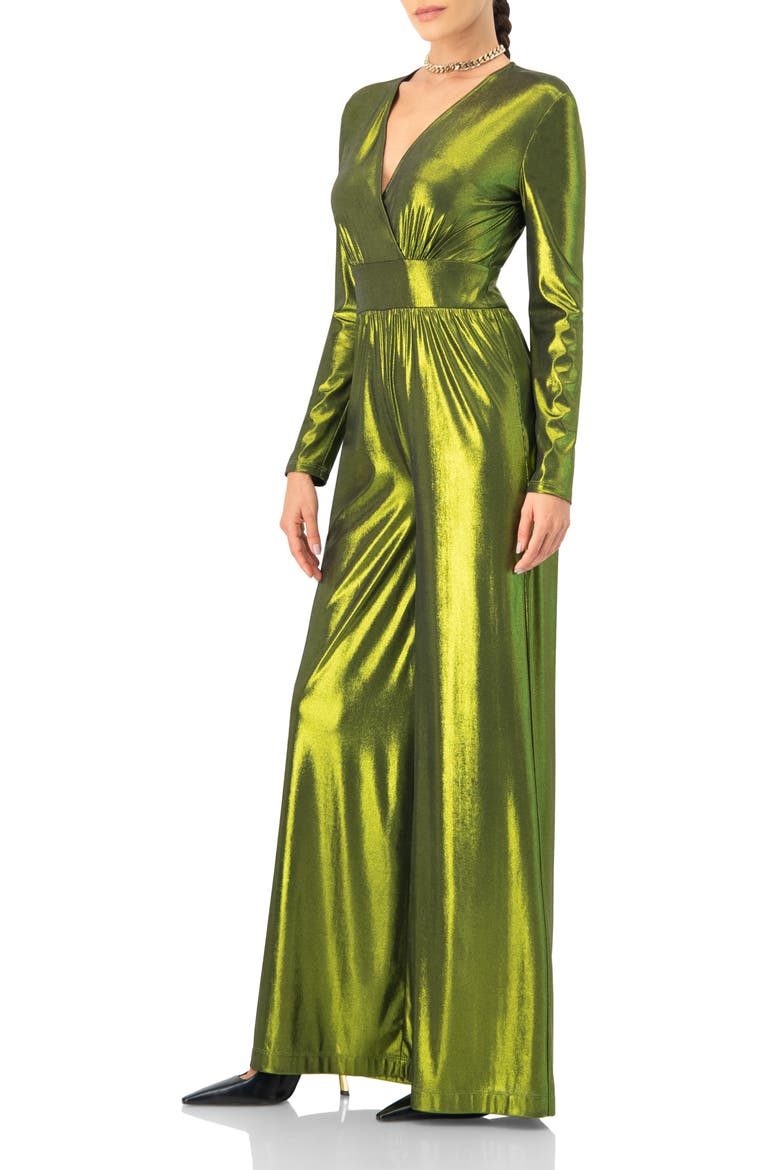 V-Neck Wide-Leg Jumpsuit, Alternate, color, Olive Green