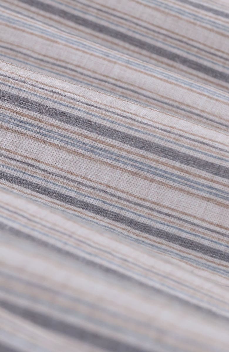 Bugatchi Julian Shaped Fit Stripe Cotton & Linen Button-Up Shirt, Alternate, color, Camel