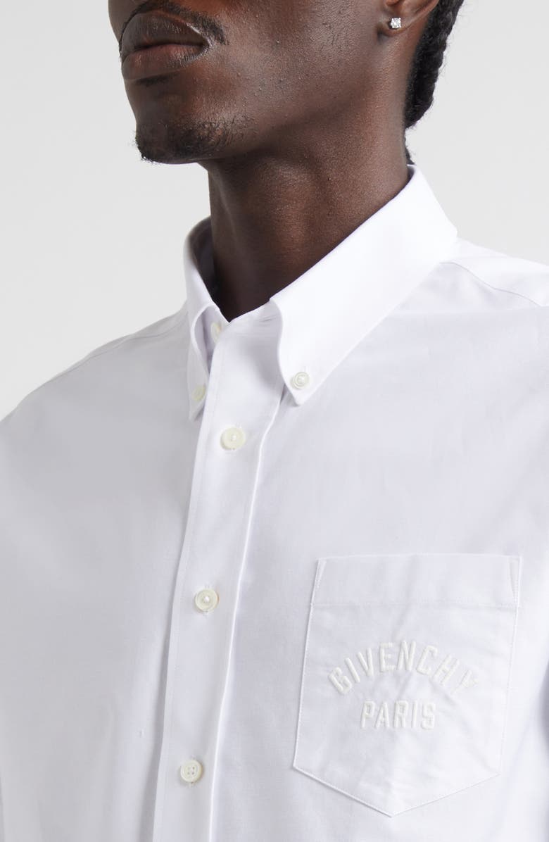 Givenchy Paris Embroidered Classic Fit Cotton Poplin Button-Down Shirt, Alternate, color, White