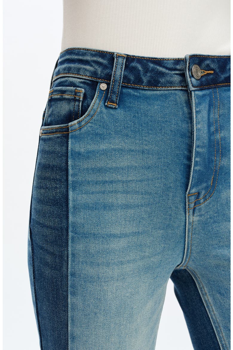 Two-Tone High Waist Straight Leg Jeans, Alternate, color, MEDIUM BLUE
