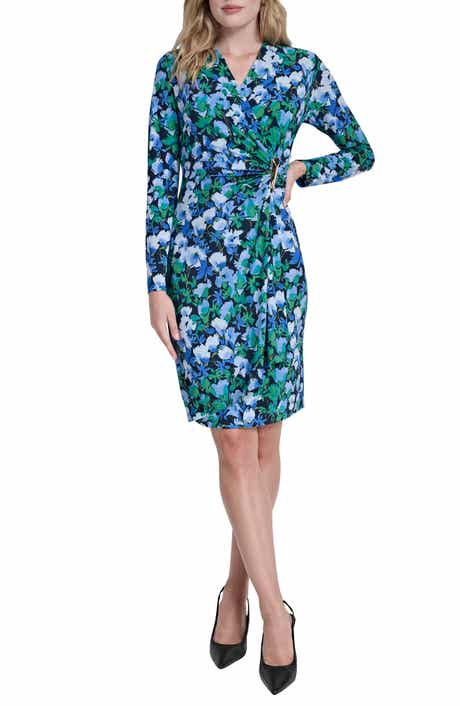 Long Sleeve Faux Wrap Dress