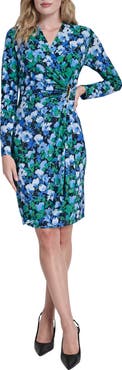 DKNY Long Sleeve Faux Wrap Dress